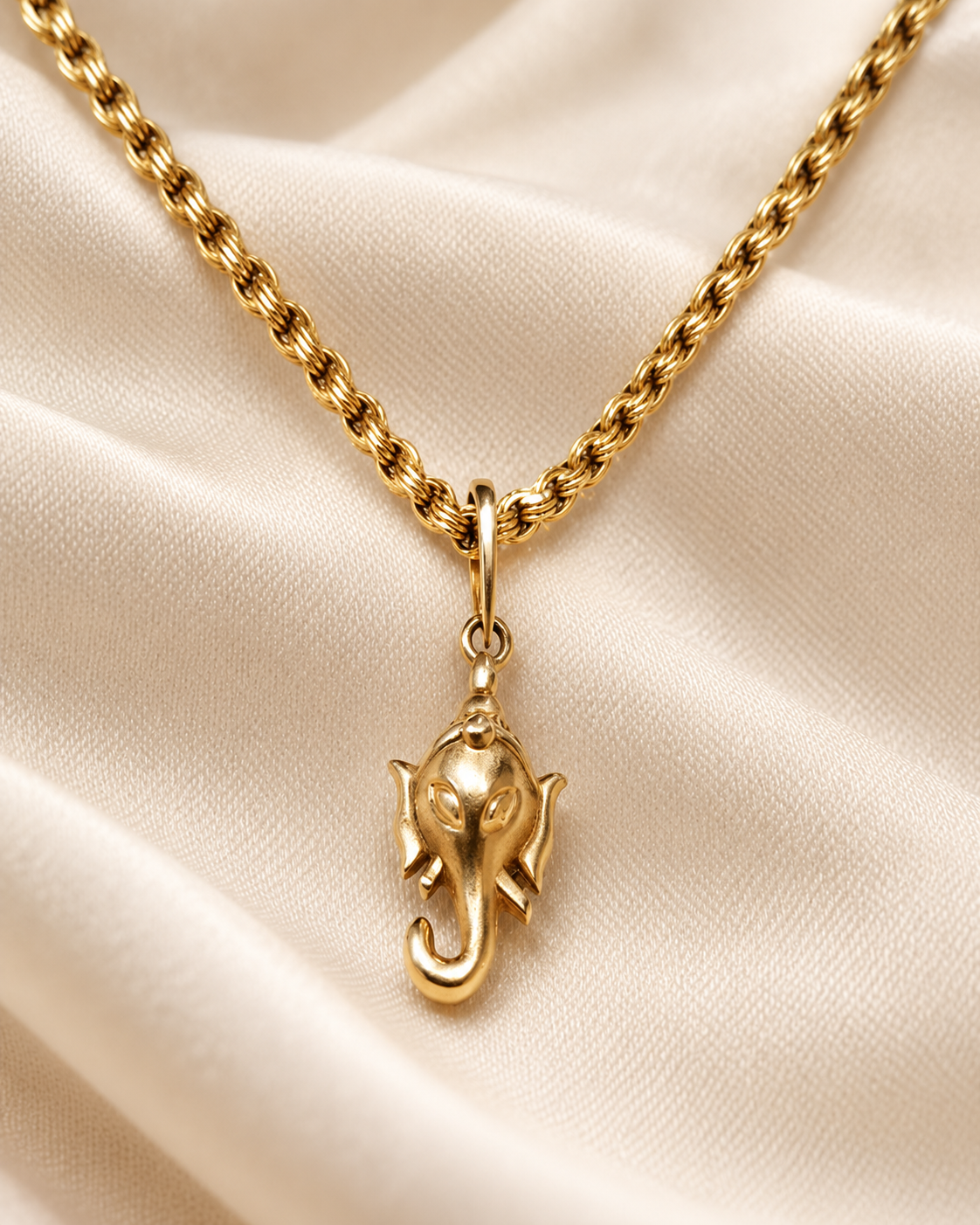 Golden Ganesha Pendant on Silk