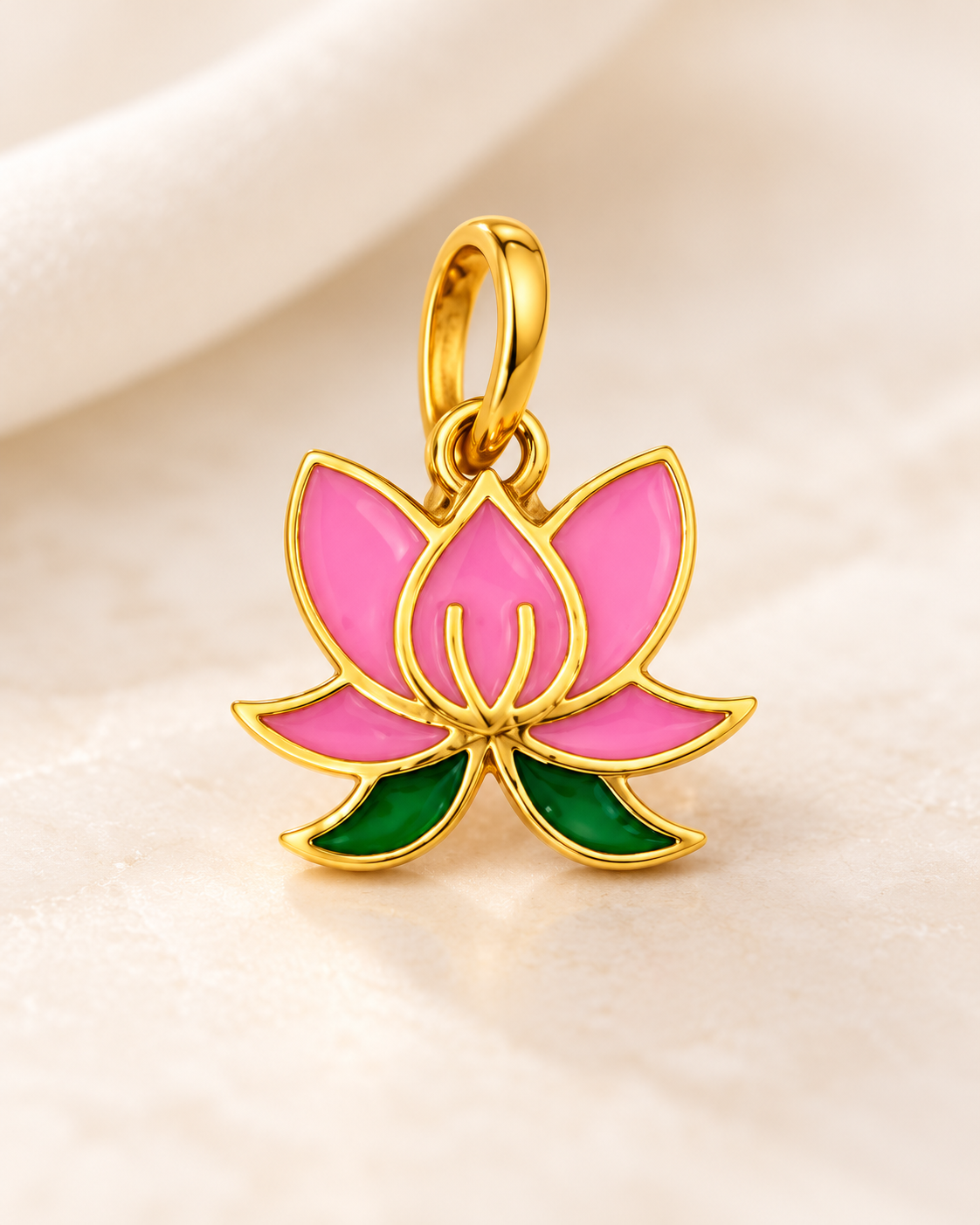 Pink and Green Lotus Gold Charm