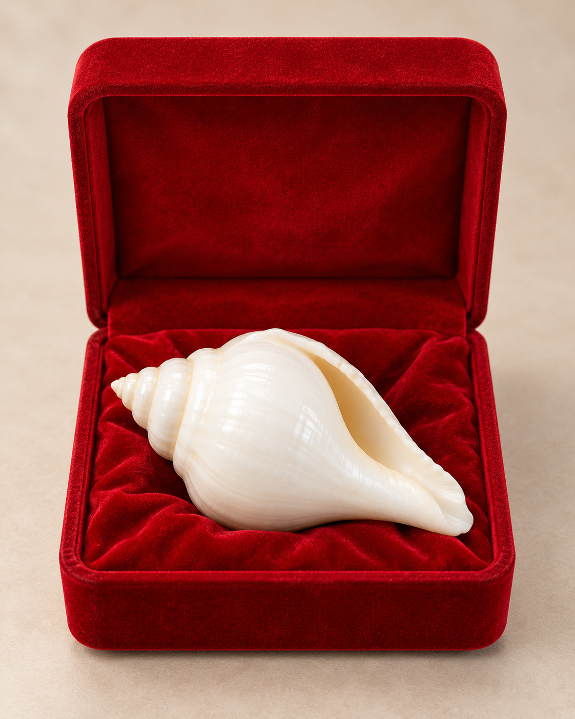 White Conch Shell in Red Velvet Box
